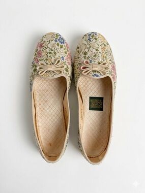 Vintage 1960s MCM Daniel Green Floral Brocade Comfy Slippers Sz 9 Made in USA